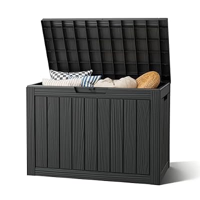 NBYSGO Outdoor Deck Storage Box,Resin Deck Boxes Indoor and outdoor, Waterproof Storage Box Lockable Lid (Black,50 Gallon)