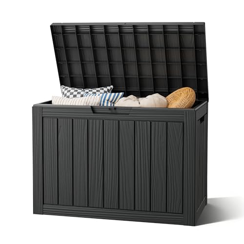 NBYSGO Outdoor Deck Storage Box Resin Deck Boxes Indoor and outdoor Waterproof Storage Box Lockable Lid (Black 45 Gallon)