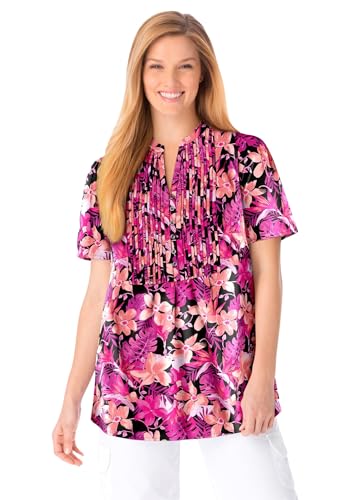 Woman Within Plus Size Pintucked Half-Button Tunic