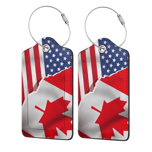 American and Canada Flag Luggage Tags for Suitcases,