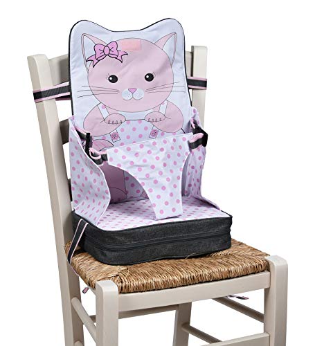 Baby Polar Gear Portable Booster Seat  A take-Anywhere highchair with Integrated Storage Pocket  for Toddlers Aged 1836 Months  Lightweight, Safe and Easy-to-Clean  Pink Kitten Design