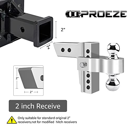 Proeze Adjustable Trailer Hitch Ball Mount, Fits 2-Inch Receiver, 6-Inch Drop/Rise Aluminum Drop Hitch, 12500Lbs, 2-Inch And 2-5/16-Inch Balls Equipped With 2 Latches With Locks #TOP1
