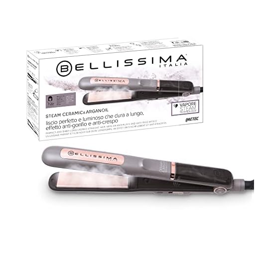 Bellissima Imetec Steam Ceramic e Argan Oil, Piastra per capelli a Vapore, Rivestimento in Ceramica e Olio di Argan, 3 temperature, Riscaldamento Rapido, Piastre Oscillanti, Autospegnimento