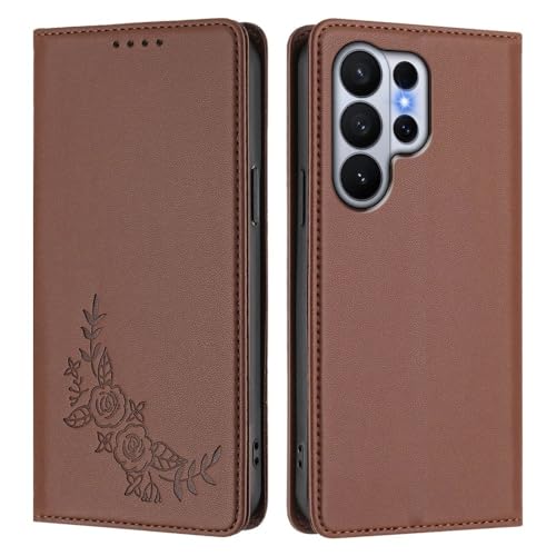Étui Galaxy S25 Edge marron - Housse portefeuille en cuir à rabat magnétique