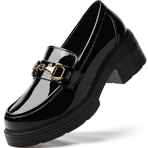 Image of Loafers for Women Chunky Platform Lug Sole Slip On Penny Loafer Shoes | Women's Classic Round Toe Loafers Business Casual Office Work Shoes Comfort Flats for Ladies Daily Dating Party School Wear