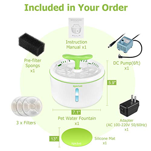 EPICKA Sprout Pet Fountain, 2L/67oz Cat Water Fountain with LED Indicator, Quiet Pump, 3 Triple-Action Filters and 1 Silicone Mat, BPA-Free Automatic Dog Water Dispenser (Green) - Thumbnail 3