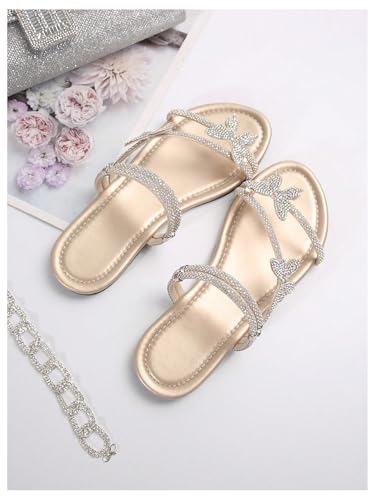GORGLITTER Women's Butterfly Sandals Dressy Cute Strappy Glitter Rhinestone Open Toe Slides Wedding Bridal Flats Sandal2