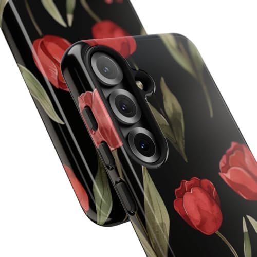 Coque résistante Samsung S25 motif floral tulipe rouge