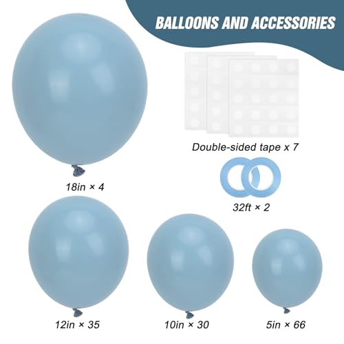 Image of RUBFAC 135pcs Dusty Blue Balloons, Haze Blue Latex Balloon Different Sizes 18 12 10 5 Inch for Garland Arch Birthday Wedding Engagements Anniversary Baby Shower Party Supplies