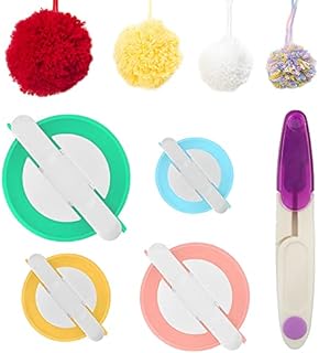 BRIMFULITE Pompom Makers 4 Sizes Pom Pom Machine Tool Set for DIY Wool Yarn Knitting Craft Project, with Scissors (Green,Blue,Pink,Yellow)