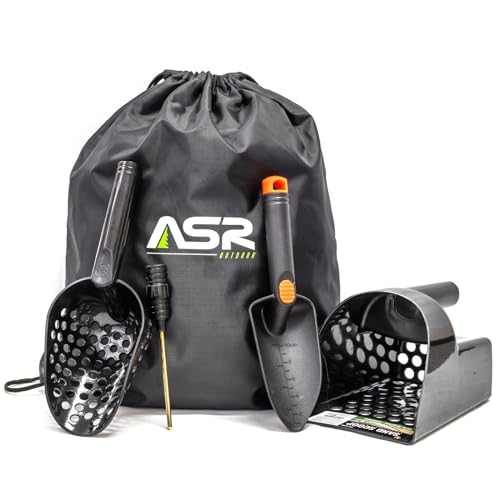 ASR Outdoor 5pc Black Metal Detecting Tools Kit with Drawstring Bag Coin Probe