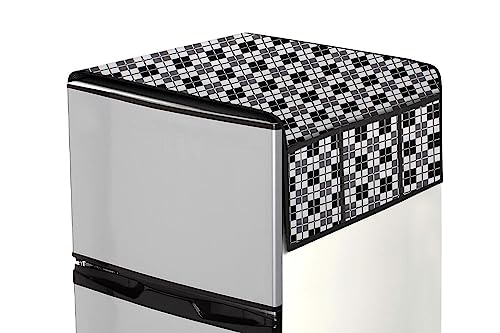 Image of Stylista Refridgerator top Cover Suitable for Samsung RT37C4512BX /HL, 322 Liter Fridge, Dimension (WXD) 65x111 CM, Checkered Pattern Black