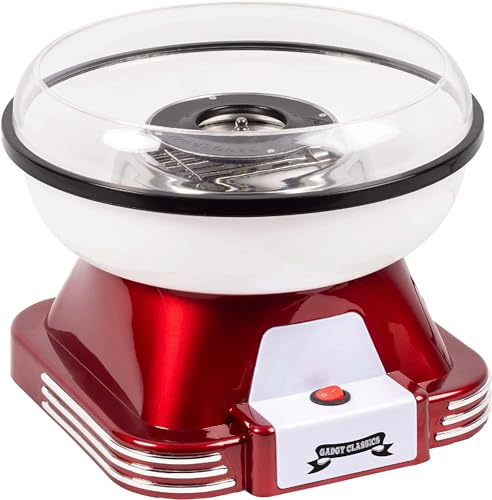 Gadgy Cotton Candy Machine - Retro Cotton Candy Machine - Cotton Candy Machine with Sticks and Measuring Spoon - Height 22 cm Red White - 500 Watt Cotton Candy Machine for Home