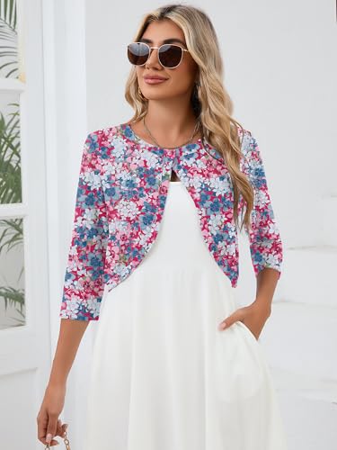 Image of Heymoments Women's 3 /4 Sleeve Casual Shrugs Lightweight Open Front Cropped Cardigan for Dresses