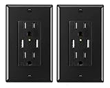 2 Pack USB Wall Outlet Black, ANTEER 4.2A/5V Dual USB Outlet 15A/125V TR Receptacle Smart High Speed USB Charger Socket Tamper Resistant Electrical Outlet