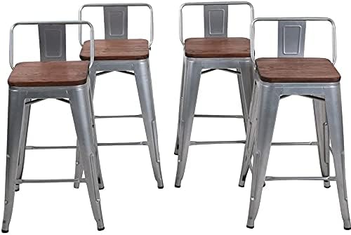 Changjie Furniture 26 Inch Bar Stools Counter Height Bar Stools Industrial Metal Barstools Set of 4 for Home Kitchen (26 inch, Silver)
