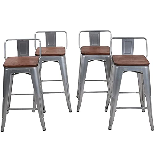 Changjie Furniture 26 Inch Bar Stools Counter Height Bar Stools Industrial Metal Barstools Set Of 4 For Home Kitchen (26 Inch, Silver) #TOP8