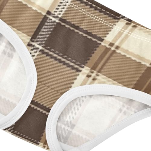 Brown Tartan Plaid Soft Girls' Panties Breathable Underwear for Baby Girls in Sizes 2T,3T, 4T, 5T, 6Y and 8Y4