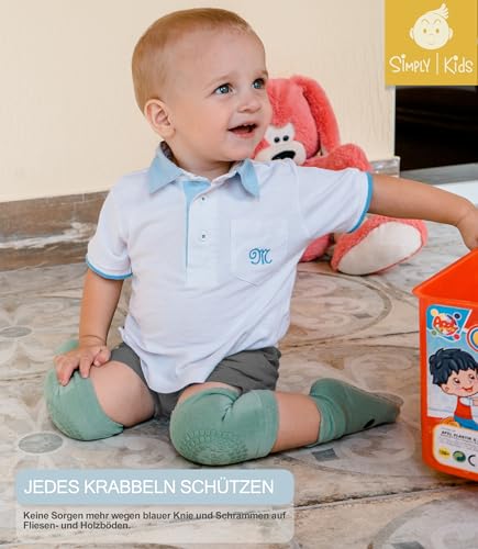 Simply Kids Anti-Rutsch Baby Knieschoner und Socken Set zum Krabbeln und Gehen (6 Paar, 6-18 Monate) I Kleinkindsocken mit Griffen und Krabbelknieschützern für Säuglinge Jungen Mädchen, Jungen, S