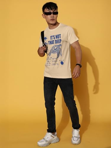 Image of Veirdo Regular Fit Half Sleeves Round Neck Arizona Typographic Printed Pure Cotton T-Shirt for Men (Colors: Green & Navy)