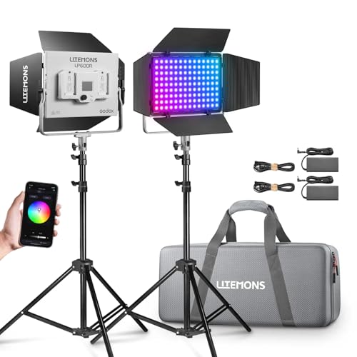 Godox LP600R RGB LED Video Light with Barndoor, 2-Pack 60W