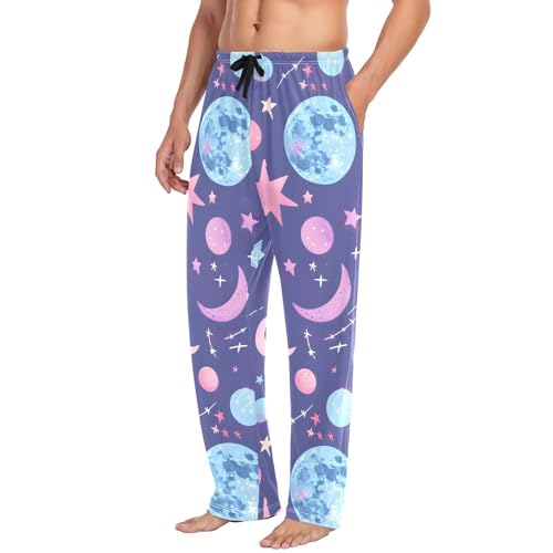Pastel Mystical Constellation Moons Planets Stars Pajama Pants Drawstring Sleepwear for Men's Pjs Bottoms,S