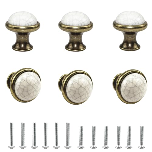 Gad2go 6Pcs Cabinet Knob Vintage Ceramic Drawers Knobs 34mm Round Knob Pull Handle for Furniture Kitchen Cabinet Cupboard Drawer