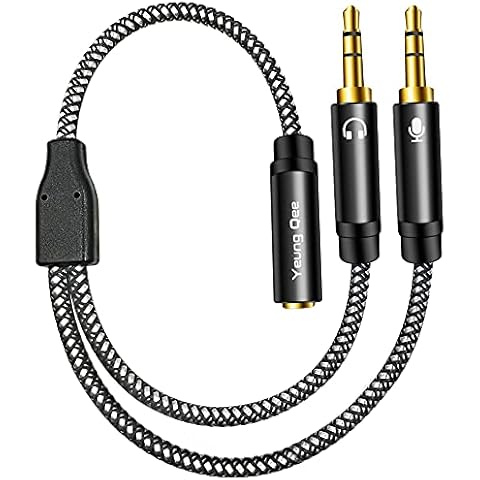Yeung Qee Headphone Mic Splitter CTIA Standard 3.5mm Female to 2 Dual 3.5mm Jack Male Microphone Audio Y Splitter Adapter Cable Compatible with PC,Laptop Desktop, Gaming Headset, Speaker (black,30cm) Cover