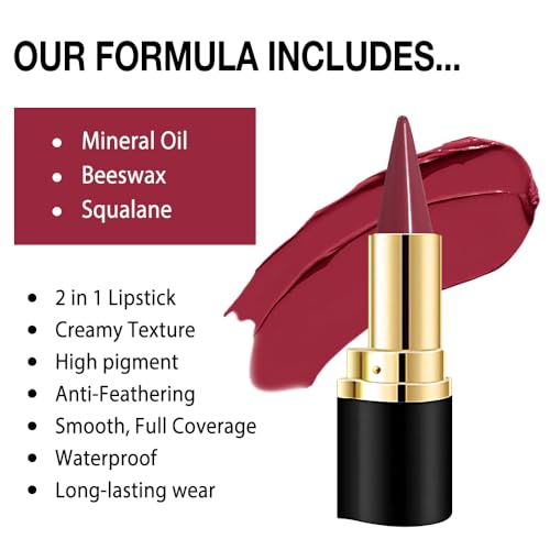 Image of Kaely Plum Red Gradient Matte Lipstick Lip Liner Pencil for Women, 2in1 Flawless Contour Gradual Ombre Effect Lip Pencil Makeup Waterproof, labiales mate 24 horas originales, 02