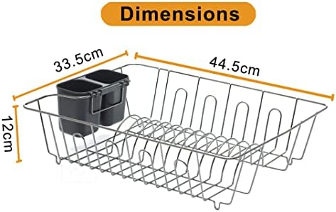 B & Z Nickle Dish Drying Rack with Dripping Tray & Cutlery Holder | Countertop Metal Dish Drainer Plate Organizer - CHROME BLACK | Anti Rust, Attractive, Heavy duty, Durable, Spacious & Easy to Clean