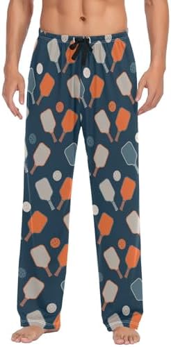 FFYHO Mens Pajama Bottoms with Pockets Pickleball Game Seamless Pattern Super Soft Wide Leg Sleep Lounge Pants PJ for Men L Multicolor
