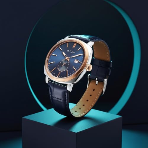 Image of Titan Classique Suave 2.0 Analog with Blue Dial Blue Leather Strap Watch for Men - 90189KL01