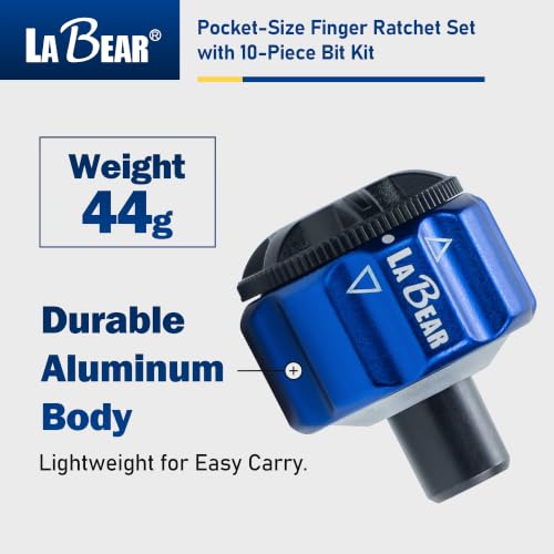 Image of LABEAR Mini Magnetic Finger Ratchet Wrench Set, 1 /4 Inch Drive S2 Bits | Lightweight aluminum body, 26-tooth forward lock reverse, 10-piece bit set included, quick bit pickup, pocket carry