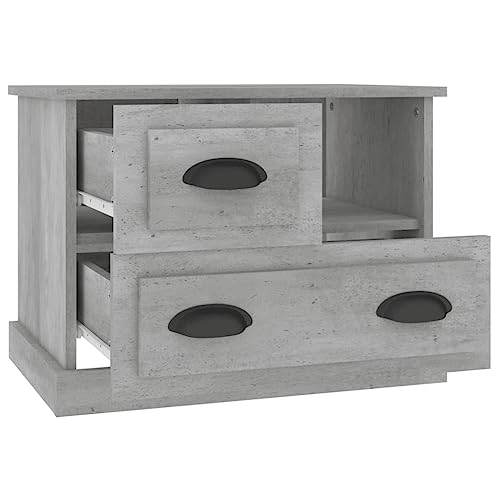 Table de Chevet 2 Tiroirs Gris Béton avec Grand Compartiment Ouvert - 7