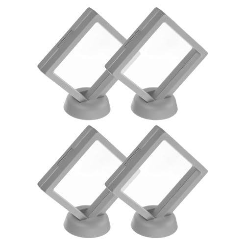 QUARKZMAN 4 pcs 3D Flottant Affichage Boîtier, 3,54 x 3,54 x 0,8 pouce Flottant Cadre Affichage Porteur Support, Transparent PE Bijoux boîte, Gris