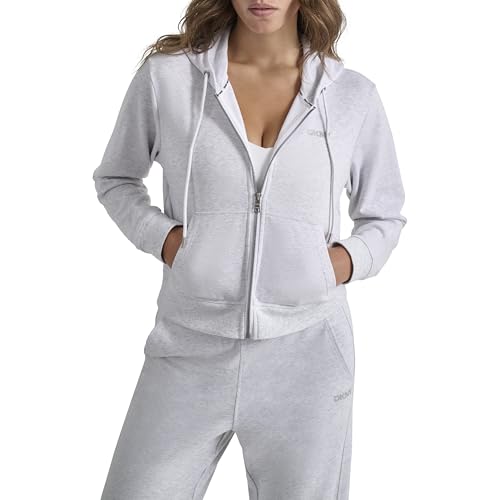DKNY Women's Mini Stud Logo Full Zip Hoodie Jacket, Optic Heather, M - Image 2
