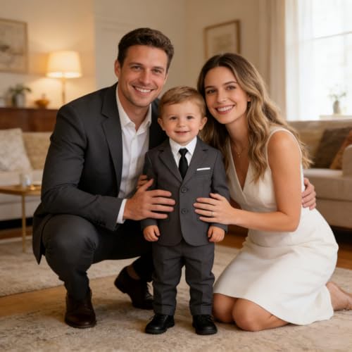Image of Baby Boy Formal Suit for Toddler Infant Tuxedo Dress Suits | Little Gentleman, Wedding Ring Bearer Outfit, Vest Pants Long-Sleeve Shirt Tie, Birthday Party Christmas Prom, Classic