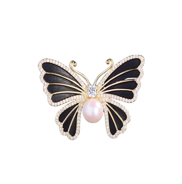 Image of Butterfly Crystal Rhinestone Brooch Pin for Women Colorful Glitter Pearl Bead Lapel Pins Hats Clothes Dress Accessories Jewelry