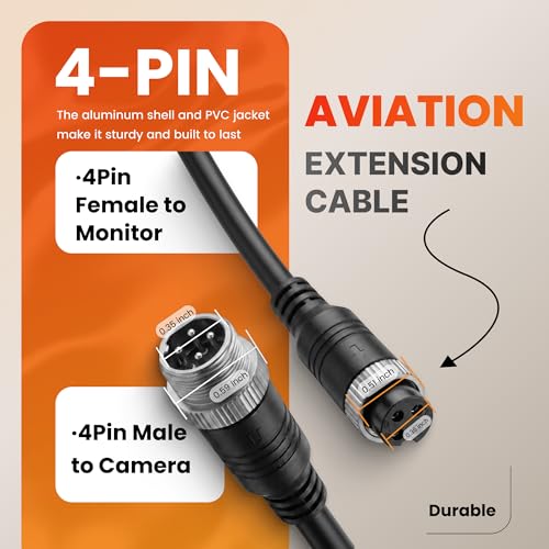 Image of 10FT /3M 4-Pin Aviation Video Extension Cable for CCTV Rearview Cameras and Vehicle Backup Monitors - Waterproof and Shockproof