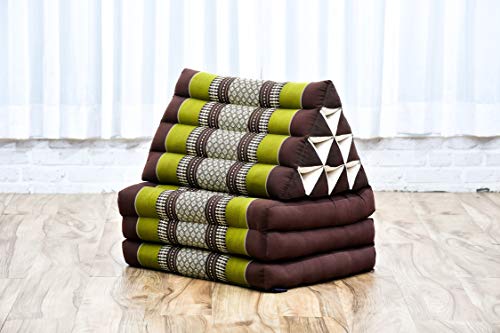 Image of Leewadee - Comfortable Japanese Floor Mattress Used As Thai Floor Bed with Triangle Cushion, Futon Mattress Or Thai Massage Mat, 67 x 21 inches, Brown Green