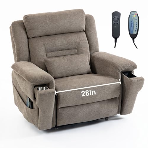 Image of Oversized Power Lift Recliner Chair for Big and Tall, 28 inch Extra Wide Seat Electric Lift Recliners with Heat Massage, Large Lay Flat Reclining Living Room Sofa, Wireless Charging