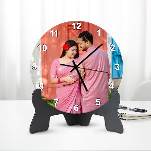 Image of Personalized Photo Table Clock - Customized Picture Clock for Couples, Birthday, Anniversary, Wedding - 8x8 Inch Home Decor Gift | Glass-Free for Room /Home /Bedroom /Office /School