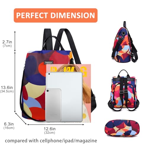 Image of Backpack for Women Anti Theft Back Pack Purse Waterproof Nylon Backpack for College Bookbag Fashion Travel Shoulder Bag Colorful Polka Dots