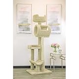 Maykoosh Southwestern Sanctuary Multi-Level Cat Cat Climbing Tower Cat Tree, Solid Wood and Carpet Construction, Modern Cat Tree with Scratch Post and Sturdy Base Beige/20 L x 24" W x 69" H