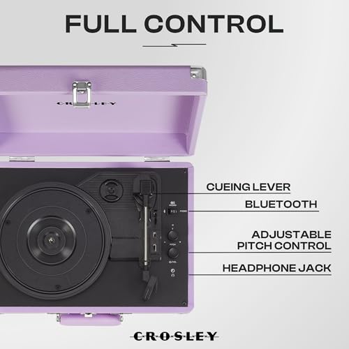 Image of Crosley CR8005F-LN Cruiser Plus Record Player, Lavender | 3-Speed Turntable, Bluetooth In / Out, Built-in Stereo Speakers, Isolated Internal Speakers Minimize Vibration
