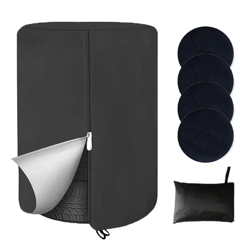 Image of Large Tire Cover for Seasonal Storage,28 inch Tire Cover Diameter,Waterproof Dust-Proof High-Strength 420D Tire Cover,Universal Indoor Outdoor (Holding 4 Tires Stacking,Black)