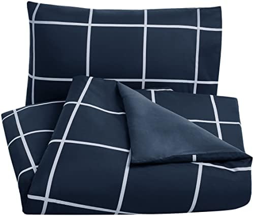 Amazon Basics Microfiber Duvet Cover Set, Light weight 135 x 200 cm, Single - Dusty Blue Trellis