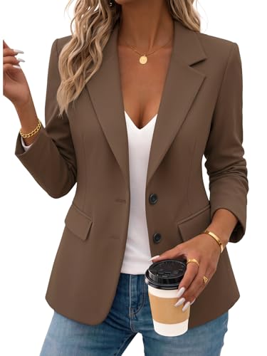 Mina Self Blazers Jacket for Women 2026 Fall Chocolate Brown Womens Blazer Tan Camel Lightweight Ladies Business Casual Work Fitted Petite Trendy Fashion Dressy Suits Women's Blazers & Suit Jackets