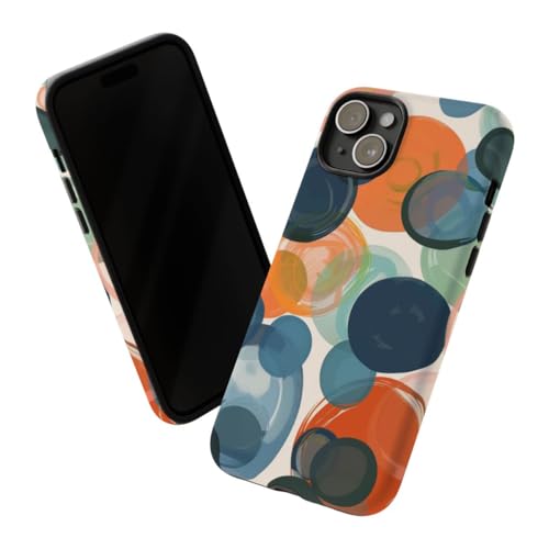 Coque iPhone 15 Plus rigide mate motif cercles colorés orange