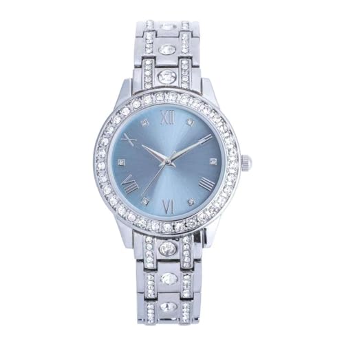NUOVO Women's Watch Analogue Quartz with Silver Stainless Steel Strap Waterproof Crystal Bezel Silver Girl's Watch, blue, Bracelet